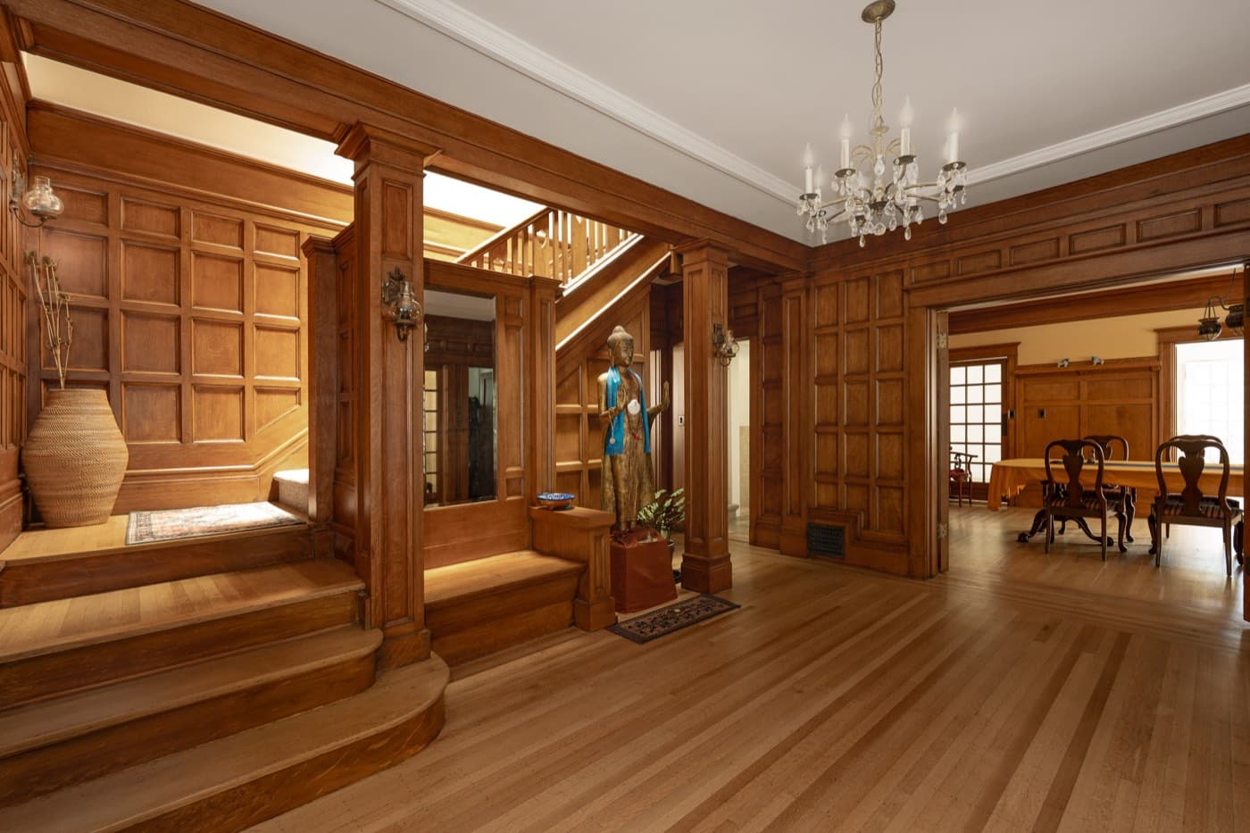 Entry hall from the staircase, looking toward the dining room